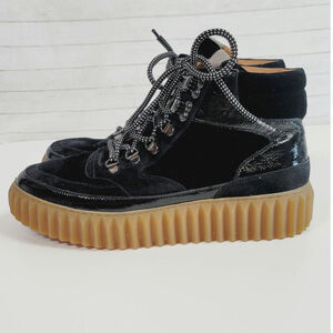 Voile Blanche Eva Velvet, Suede & Patent Leather Hiking Boots in Black, sz 11